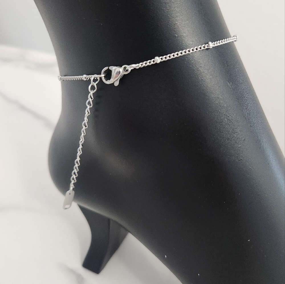 Summer Style Heart Charm Pendant Silver Tone Adjustable Ankle Bracelet - Picture 10 of 14